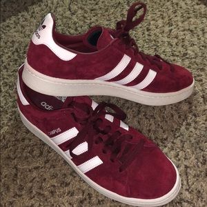 Maroon adidas suede sneakers